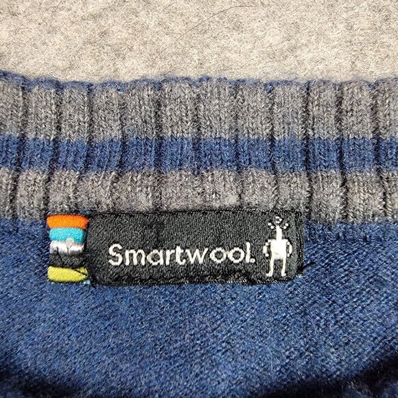 Smartwool Striped Crewneck Sweater Mens Large Blue Nylon Merino Wool - Picture 3 of 13